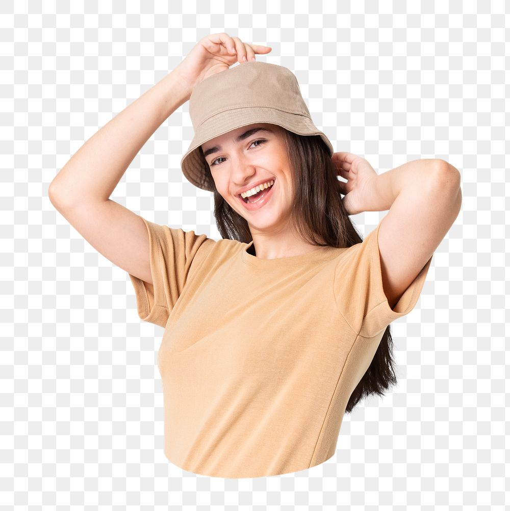 Png happy woman sticker, casual wear transparent background