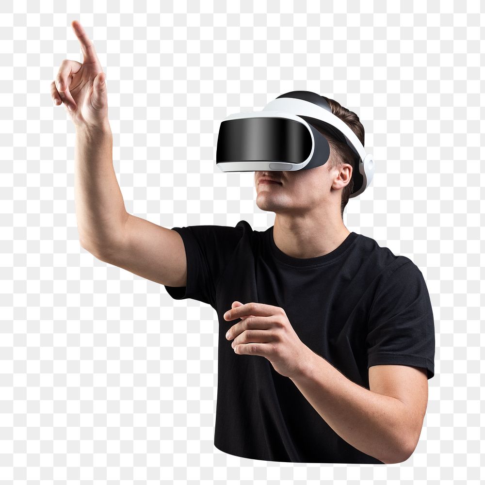 Png man with VR headset sticker, transparent background