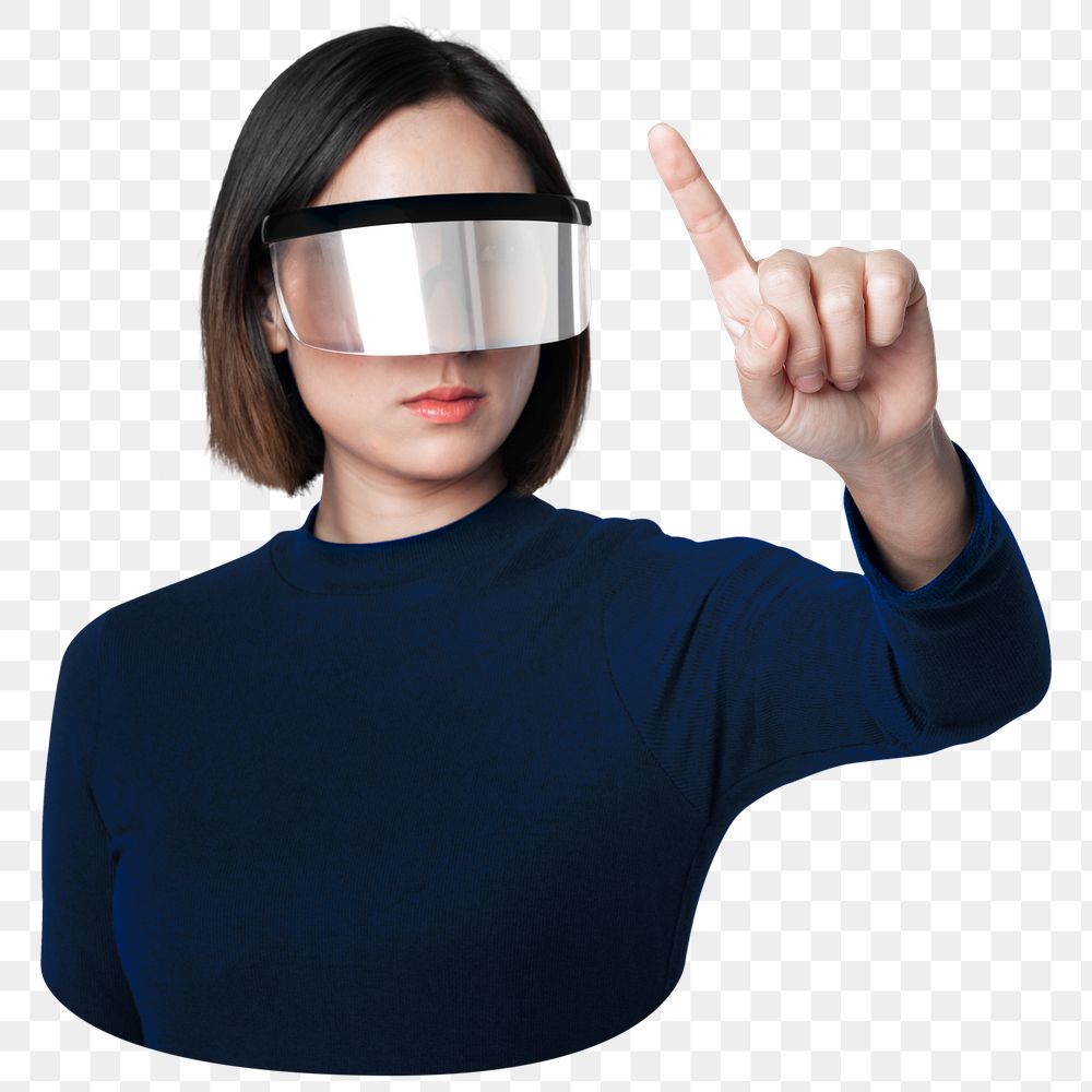 Png woman with VR headset sticker, transparent background