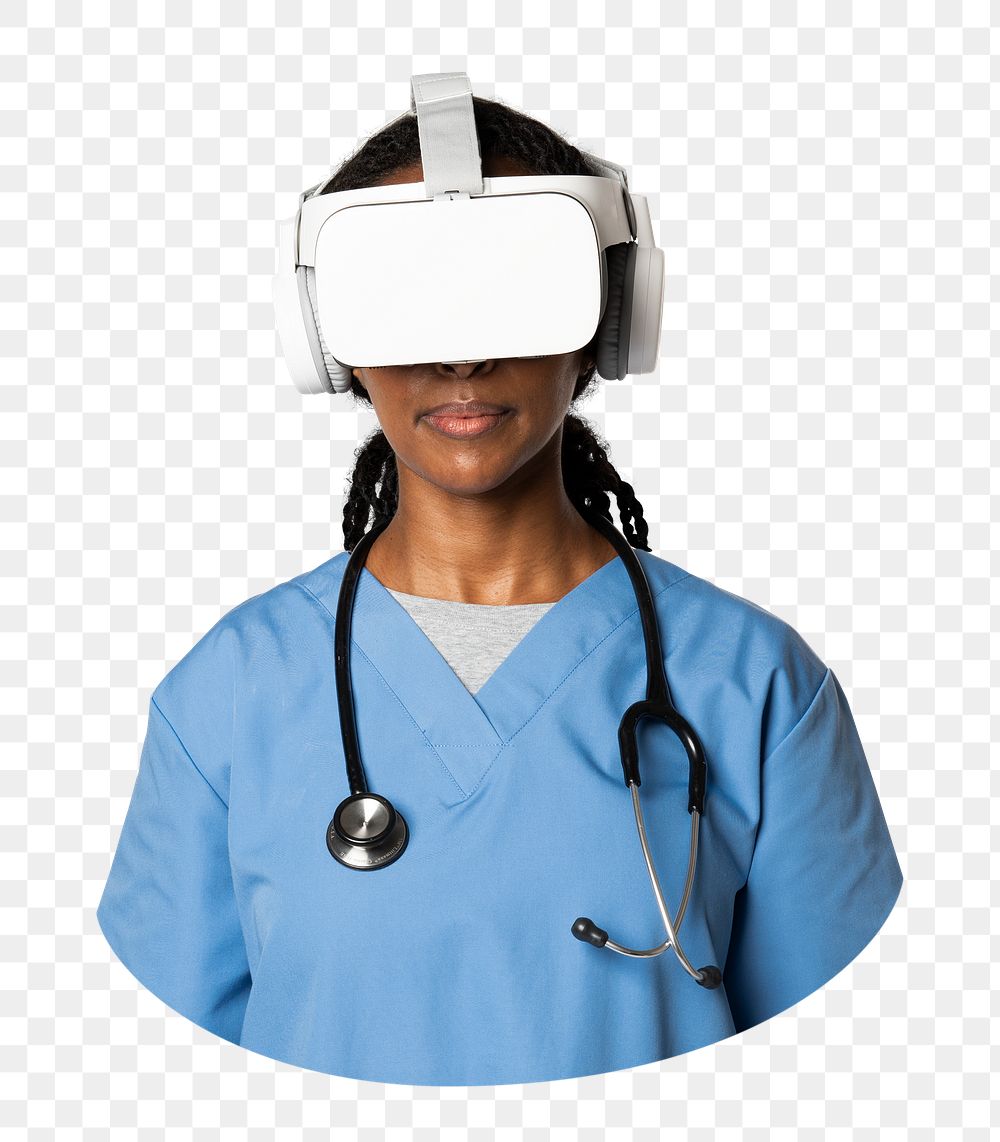 Png doctor in VR headset sticker, transparent background