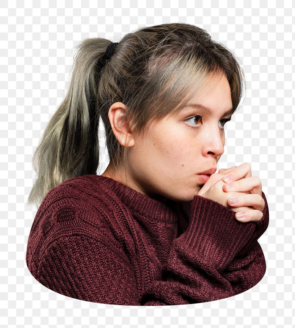 Png woman blowing hands sticker, transparent background