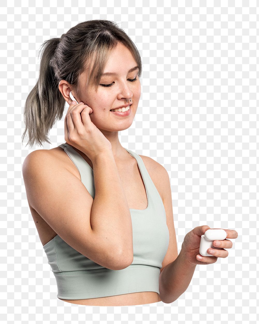 Png woman enjoying music sticker, transparent background