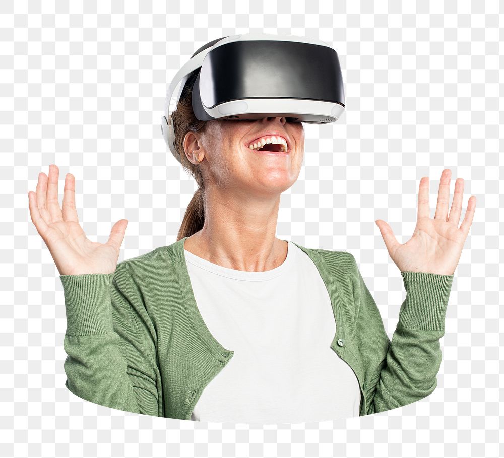 Woman using VR png sticker, transparent background