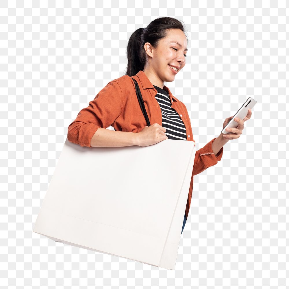 Png shopping bag woman sticker, transparent background