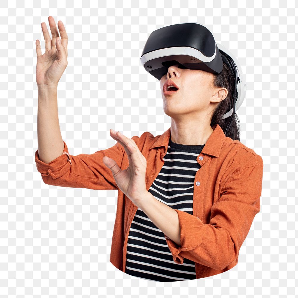 Woman using VR png sticker, transparent background