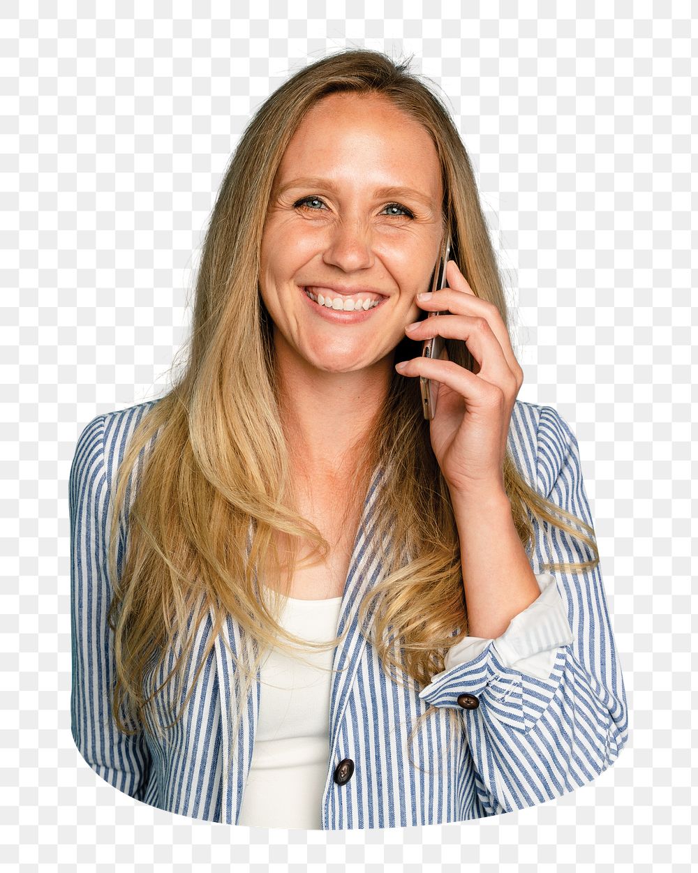Png woman in phone call sticker, transparent background