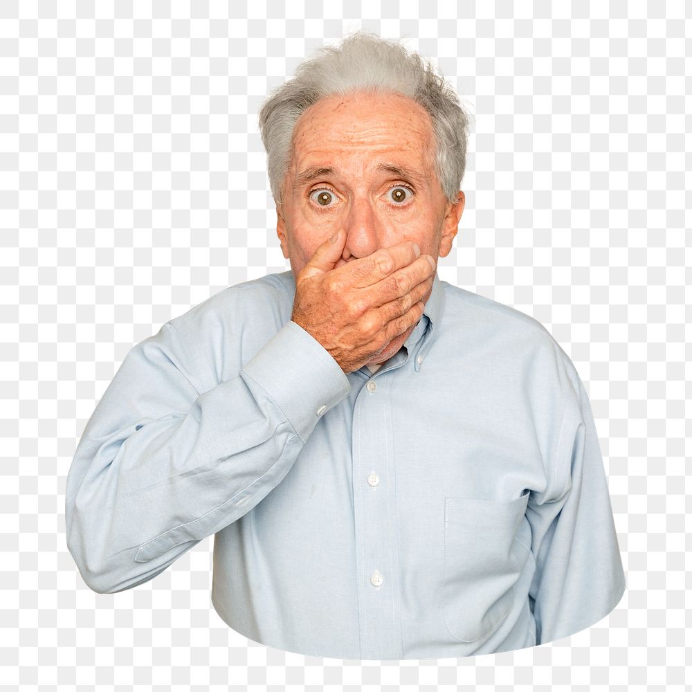 Png shocked senior man sticker, transparent background