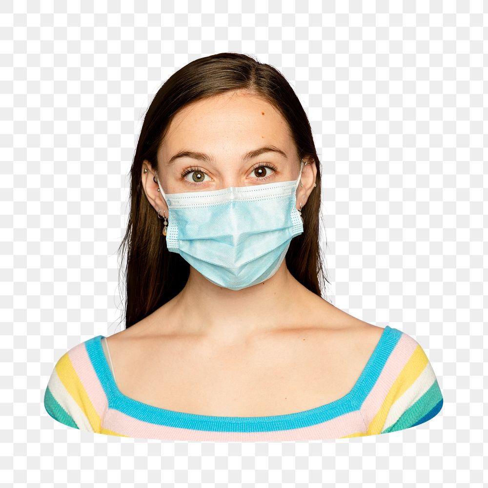 Png woman wearing mask sticker, transparent background