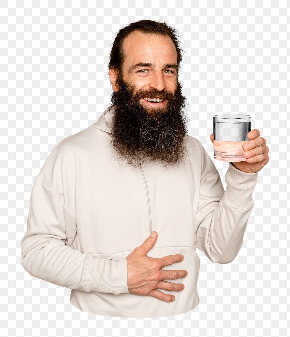 Png healthy bearded man sticker, transparent background