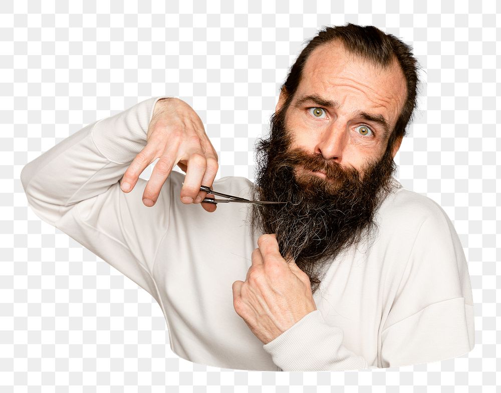 Man cutting beard png sticker, transparent background png sticker, transparent background