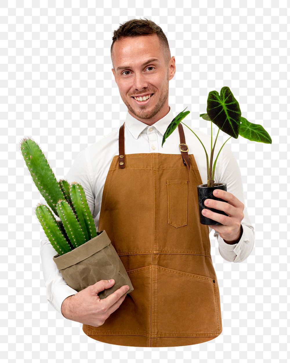 Png plant shop owner sticker, transparent background