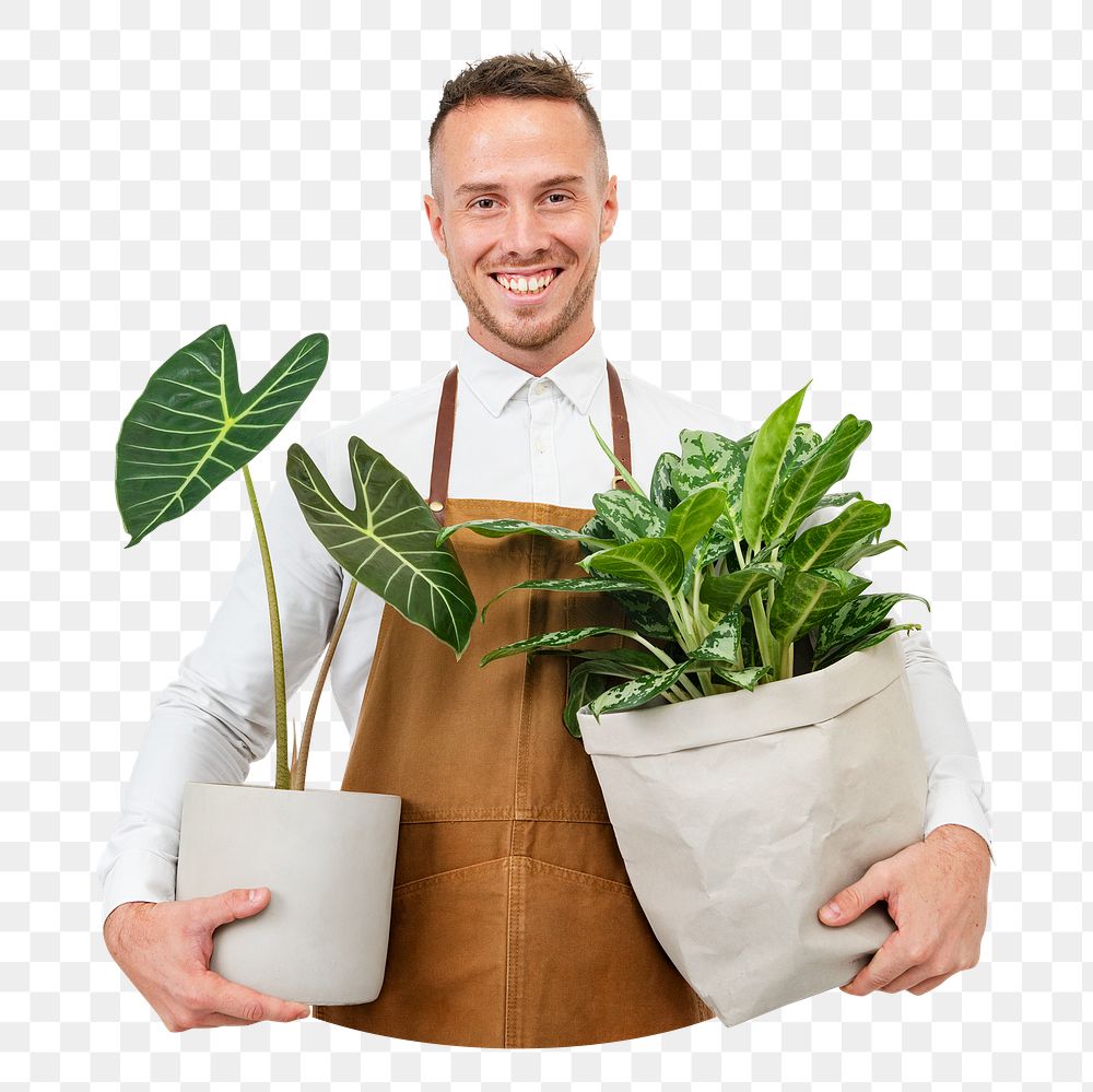Smiling plantsman png sticker, transparent background