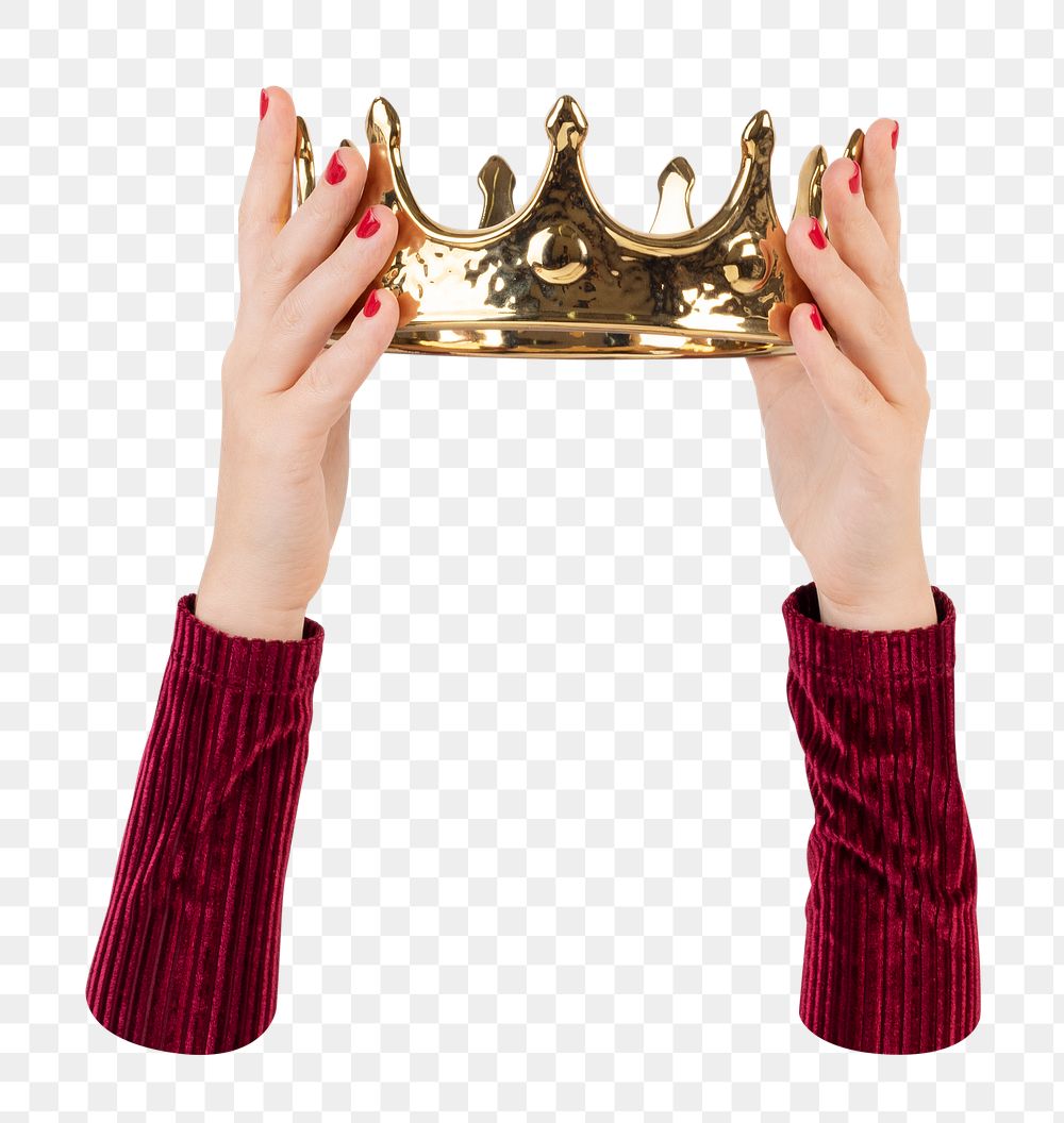 Woman holding crown png sticker, transparent background