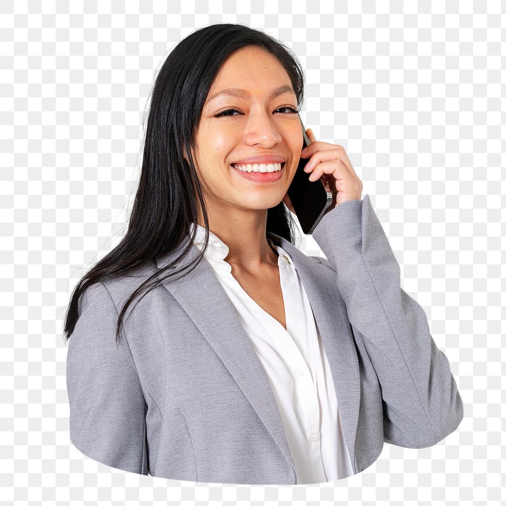 Png businesswoman in phone call sticker, transparent background