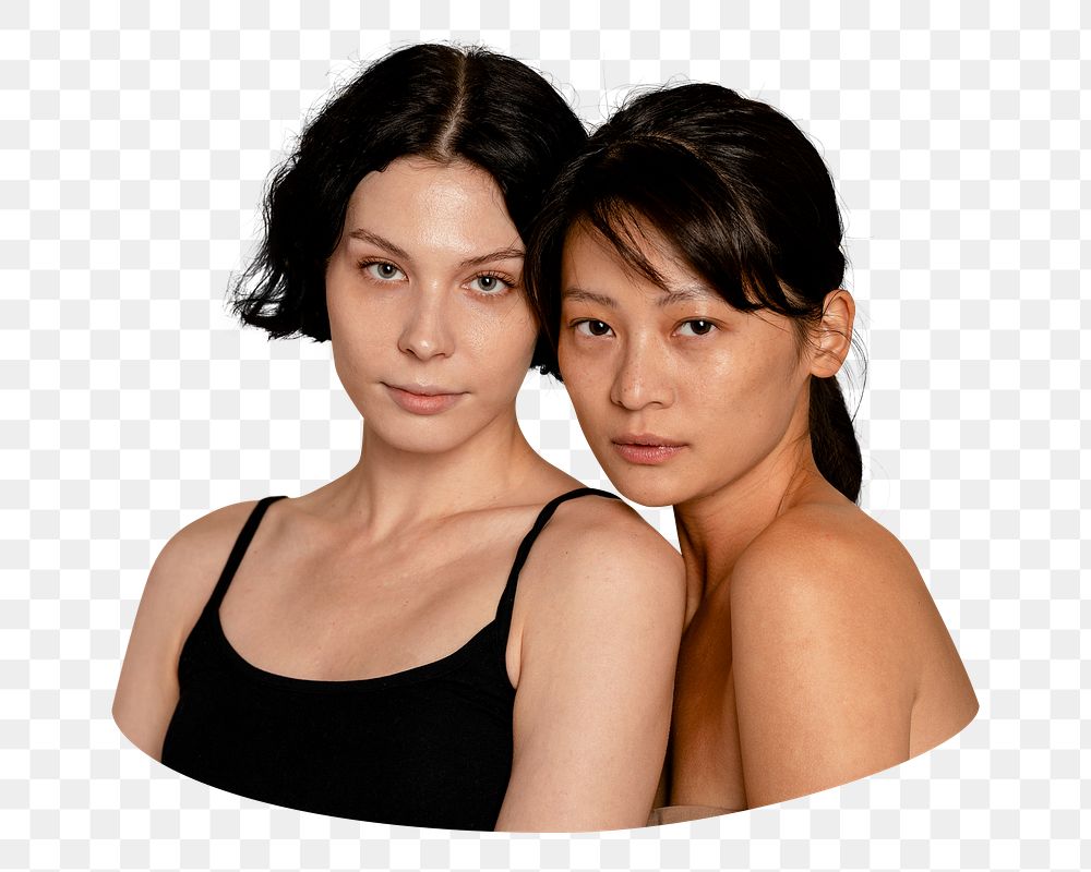 Lesbian couple png, two women, transparent background