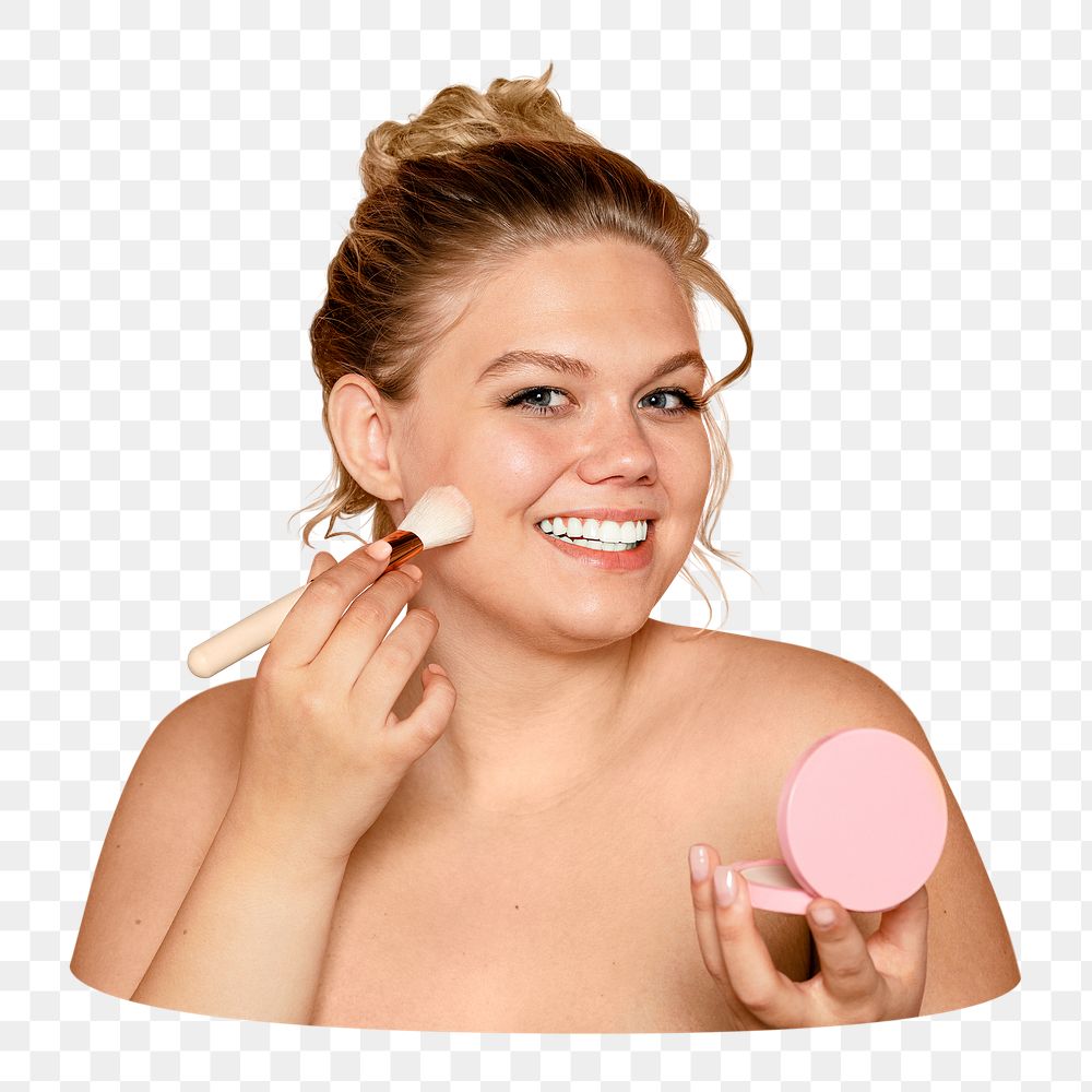 Png girl putting on makeup sticker, transparent background