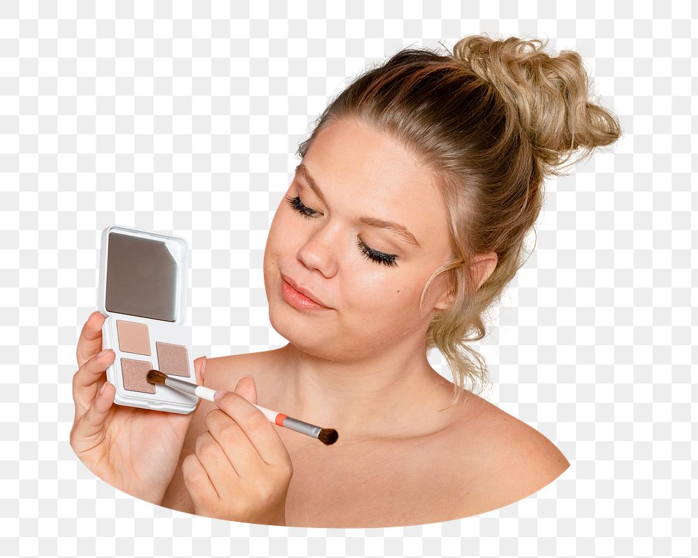 Png woman doing makeup sticker, transparent background