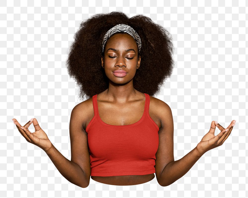Woman meditating png sticker, transparent background
