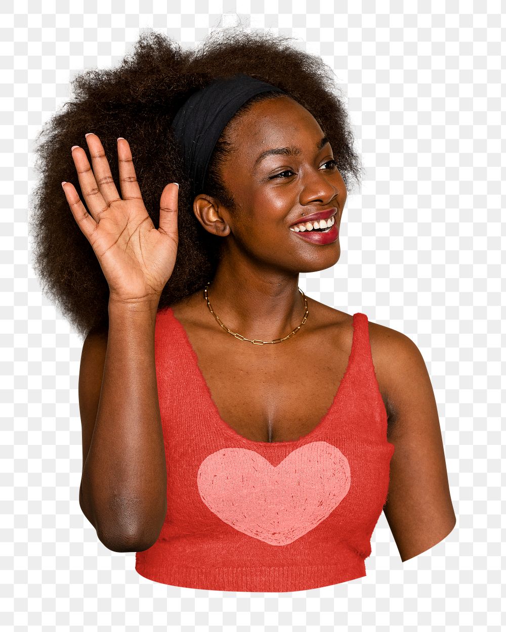 Png greeting gesture sticker, African American woman, transparent background