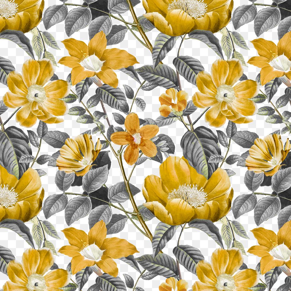 Yellow flower png pattern, transparent background