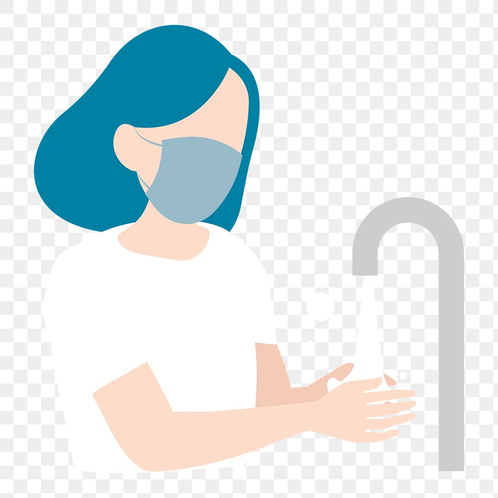 Woman washing hands png sticker, COVID-19 prevention, transparent background