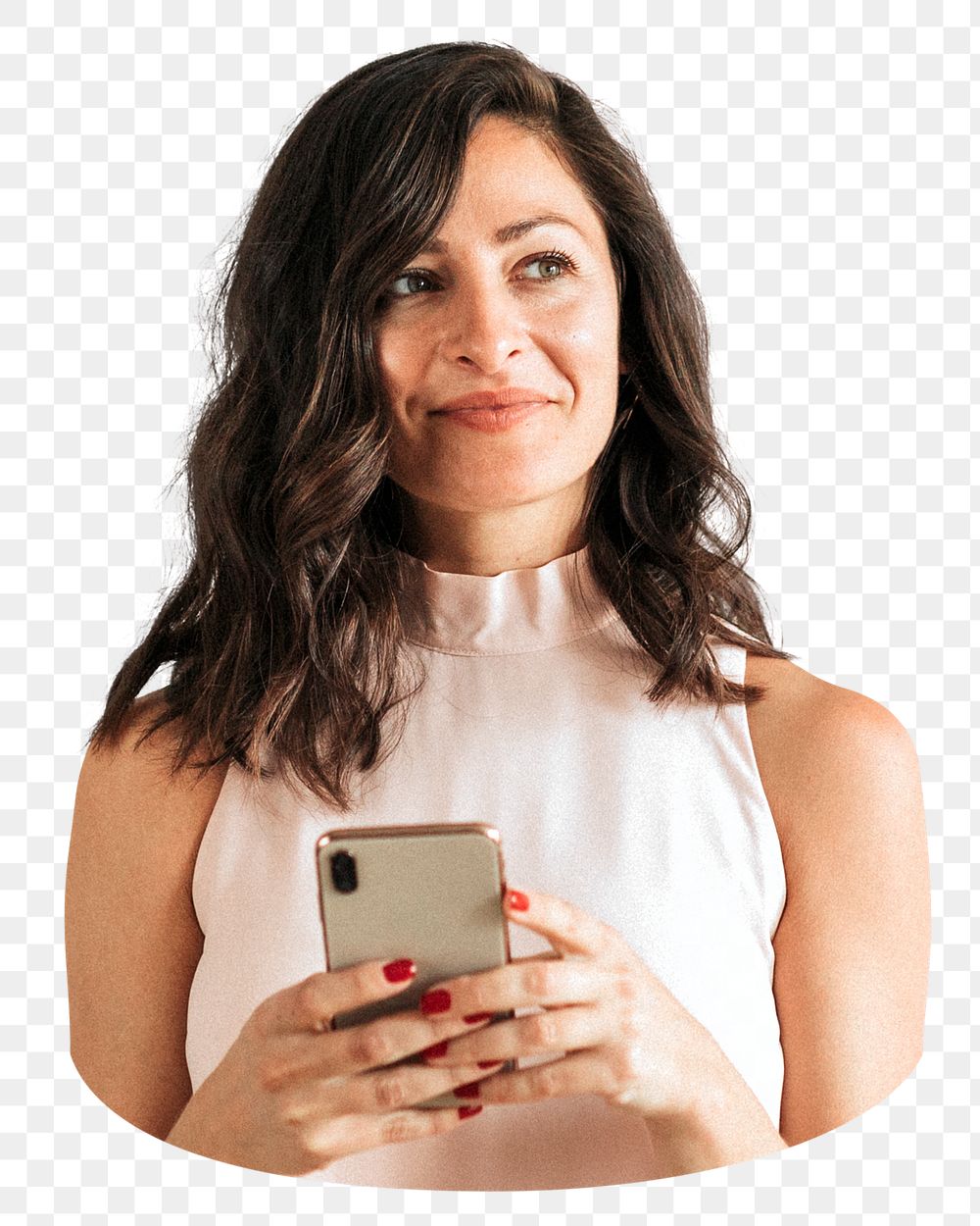 Businesswoman using smartphone png sticker, transparent background