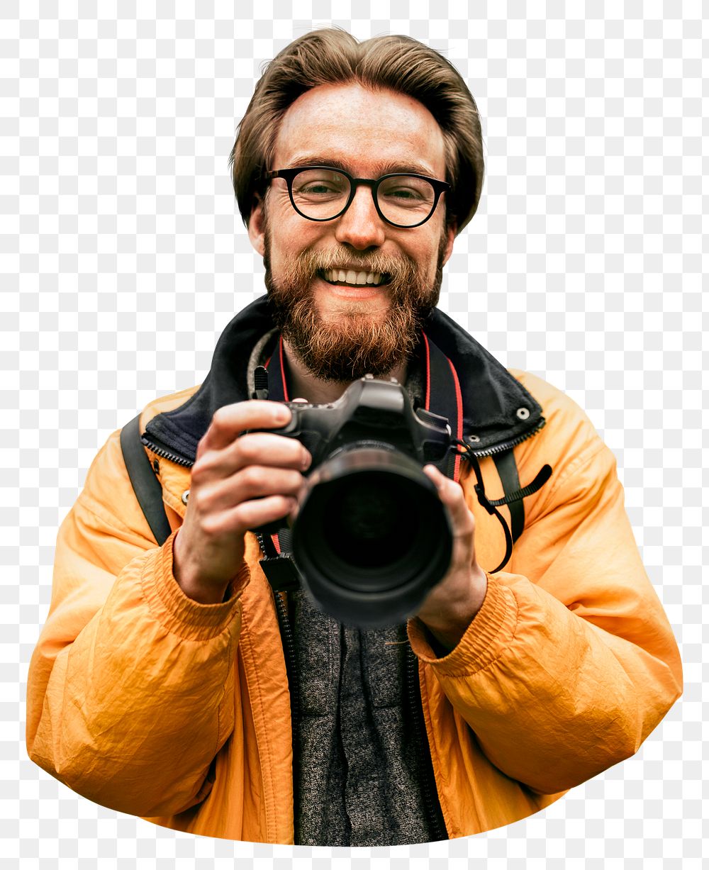Tourist with camera png sticker, transparent background