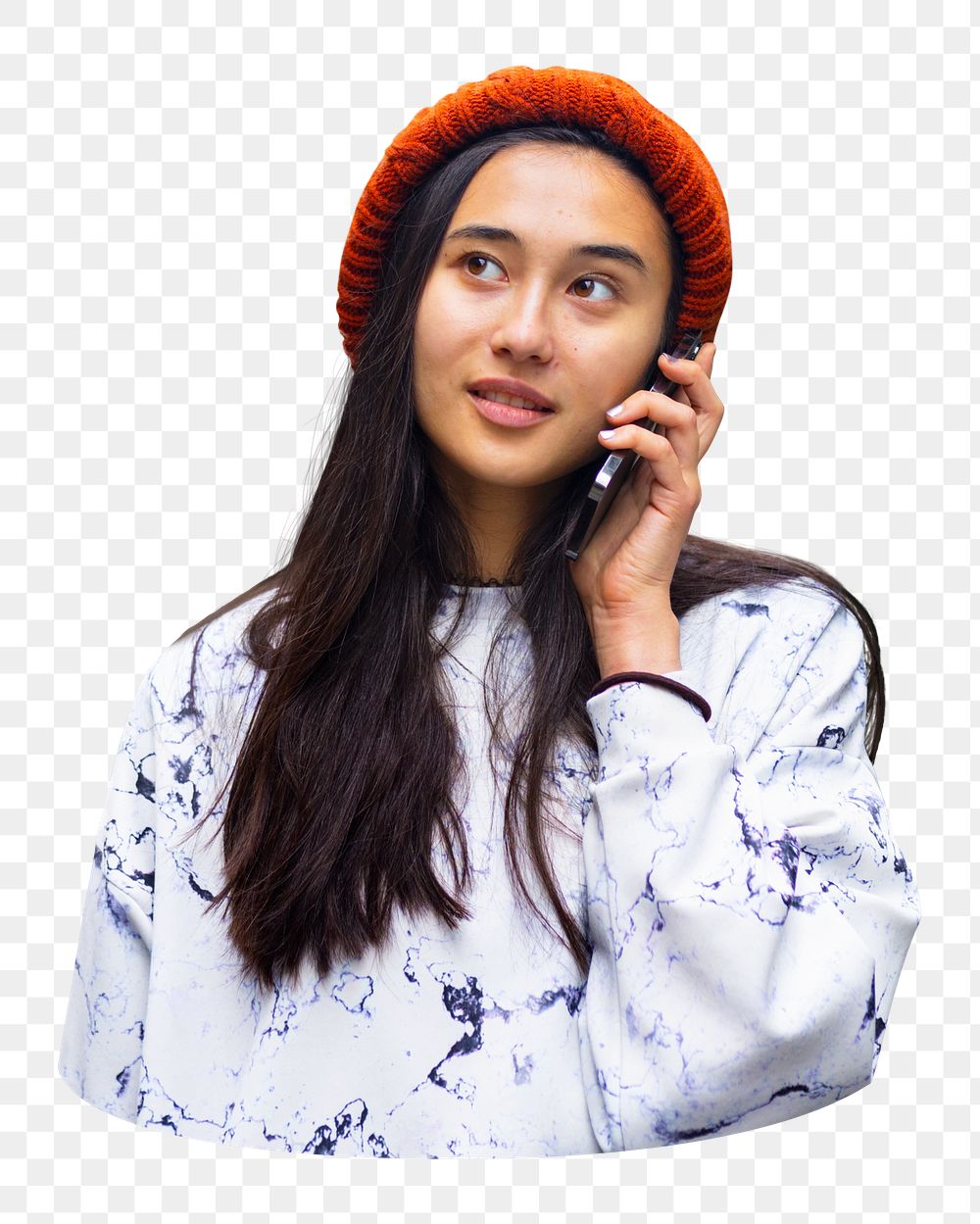 Png girl in phone call sticker, transparent background