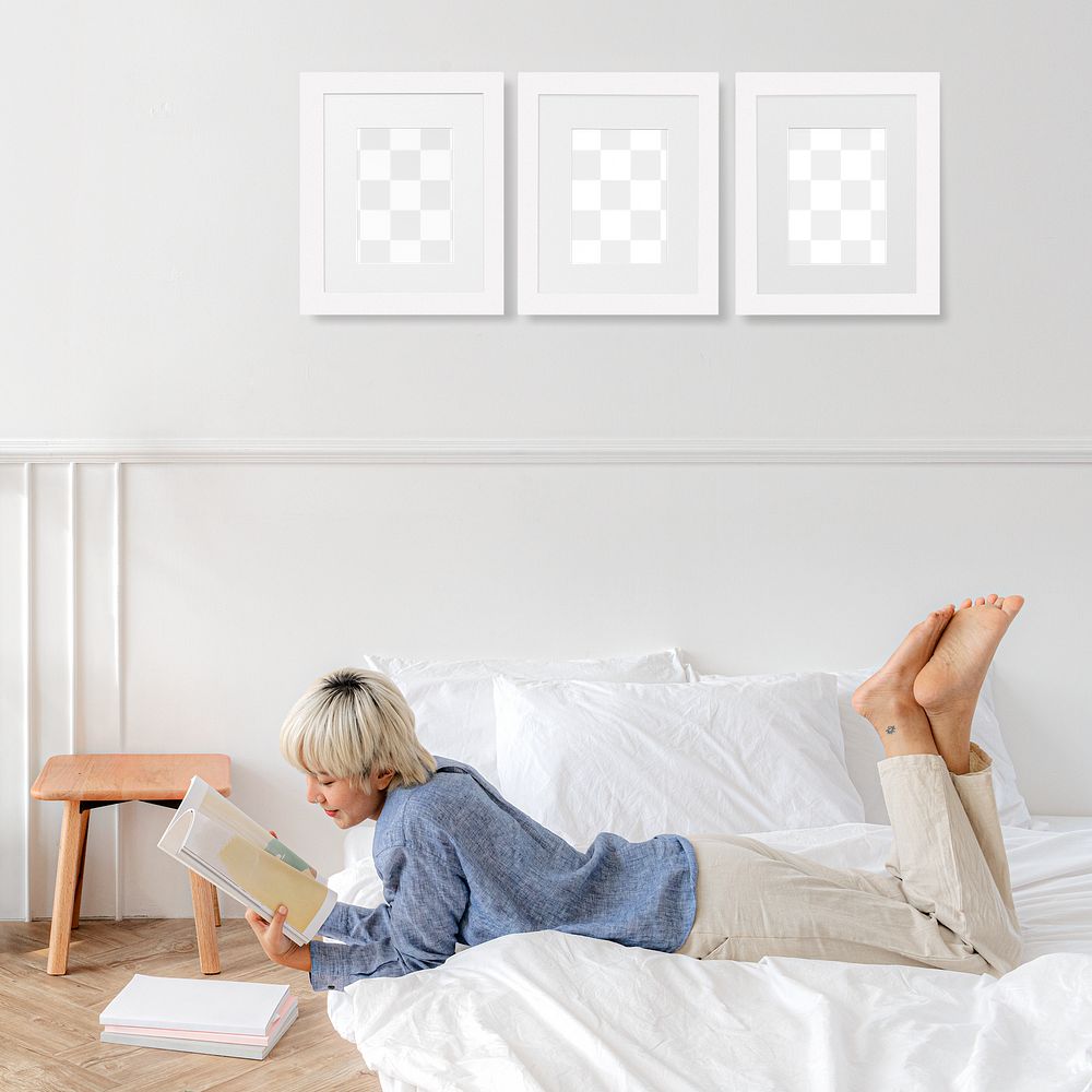 Bedroom photo frame png mockup, transparent design