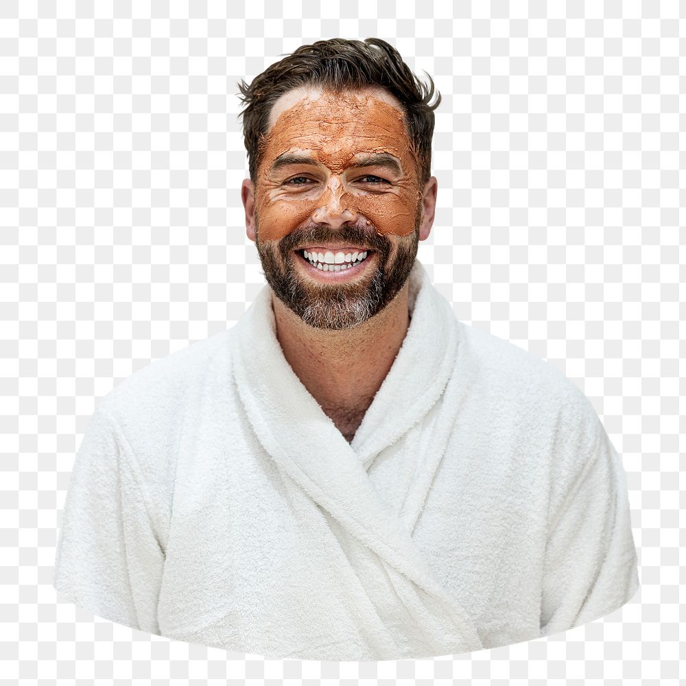 Png man in bathrobe sicker, massage design on transparent background