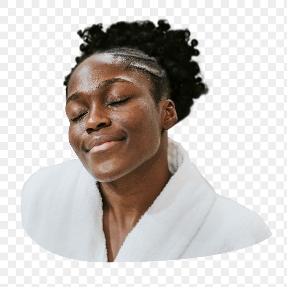 Woman in bathrobe png sticker, transparent background
