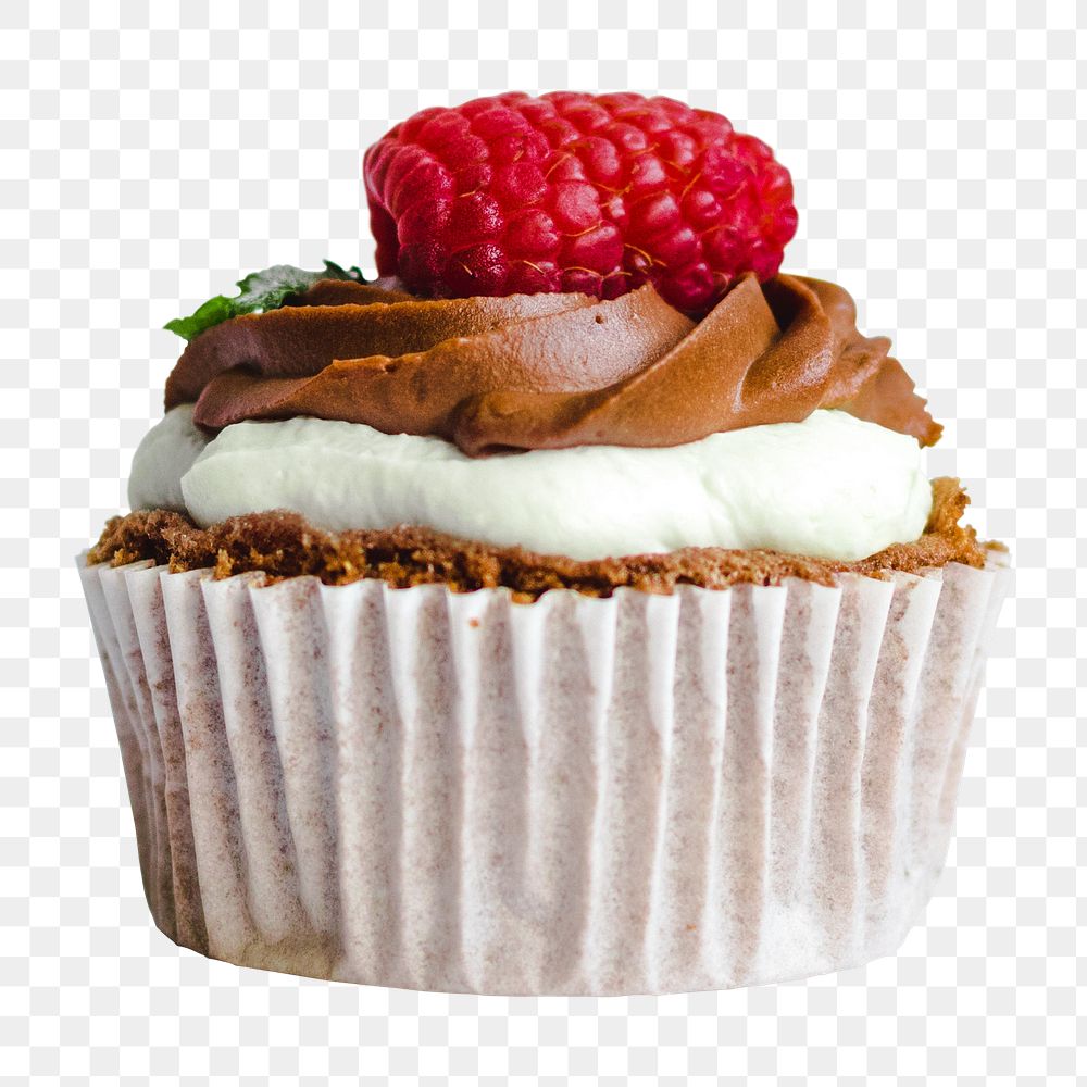 Raspberry chocolate cupcake png sticker, dessert, transparent background