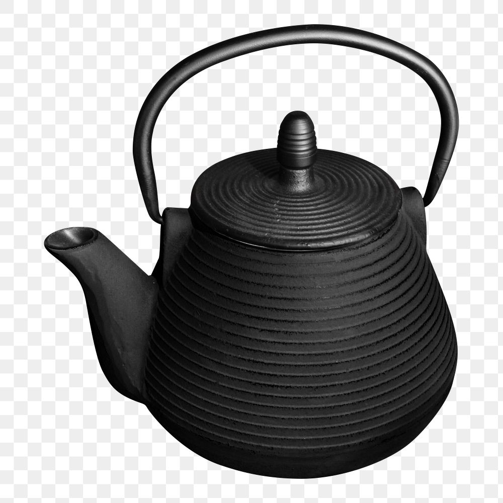 Png black teapot sticker, transparent background