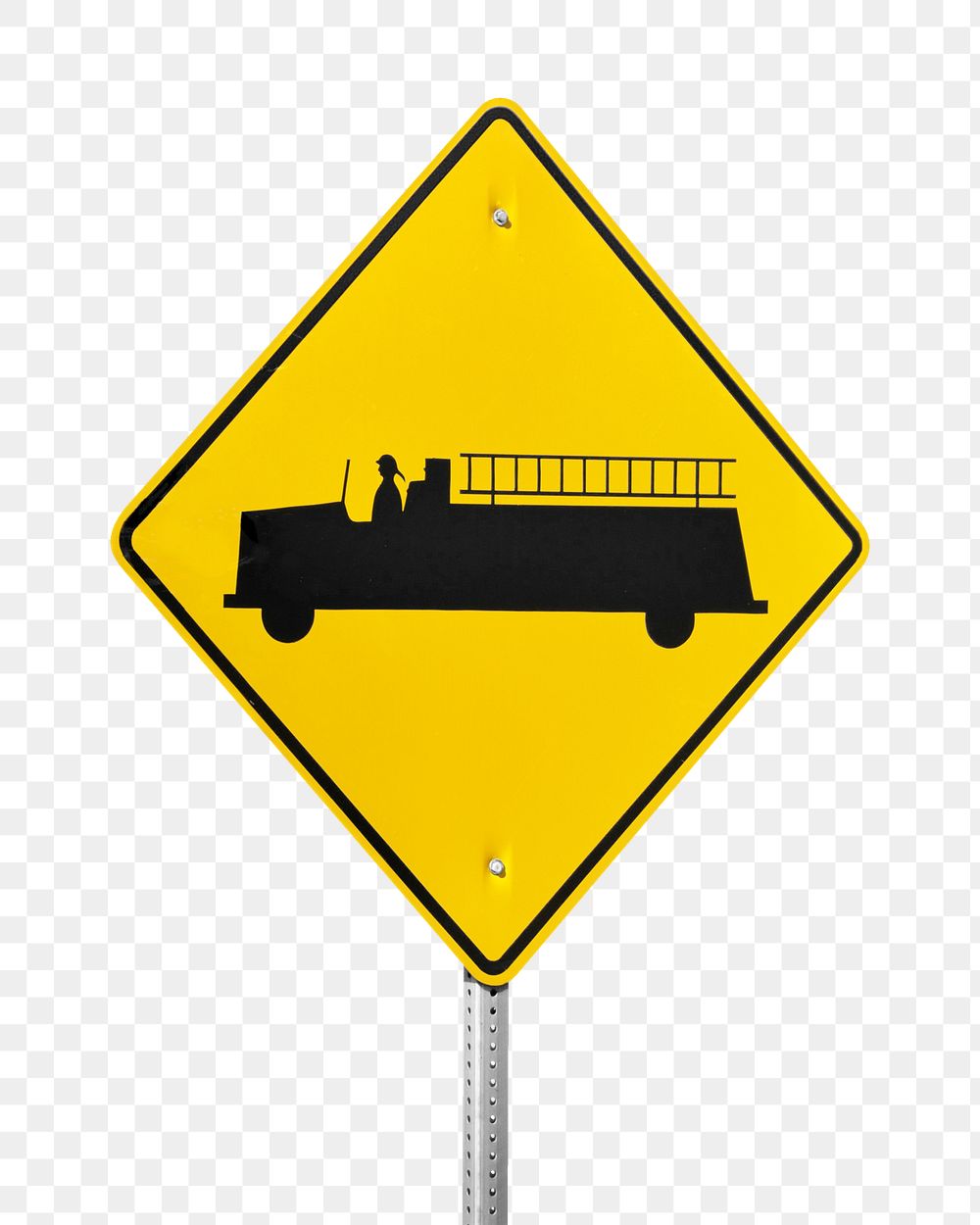 Png fire truck ahead road sign sticker, transparent background