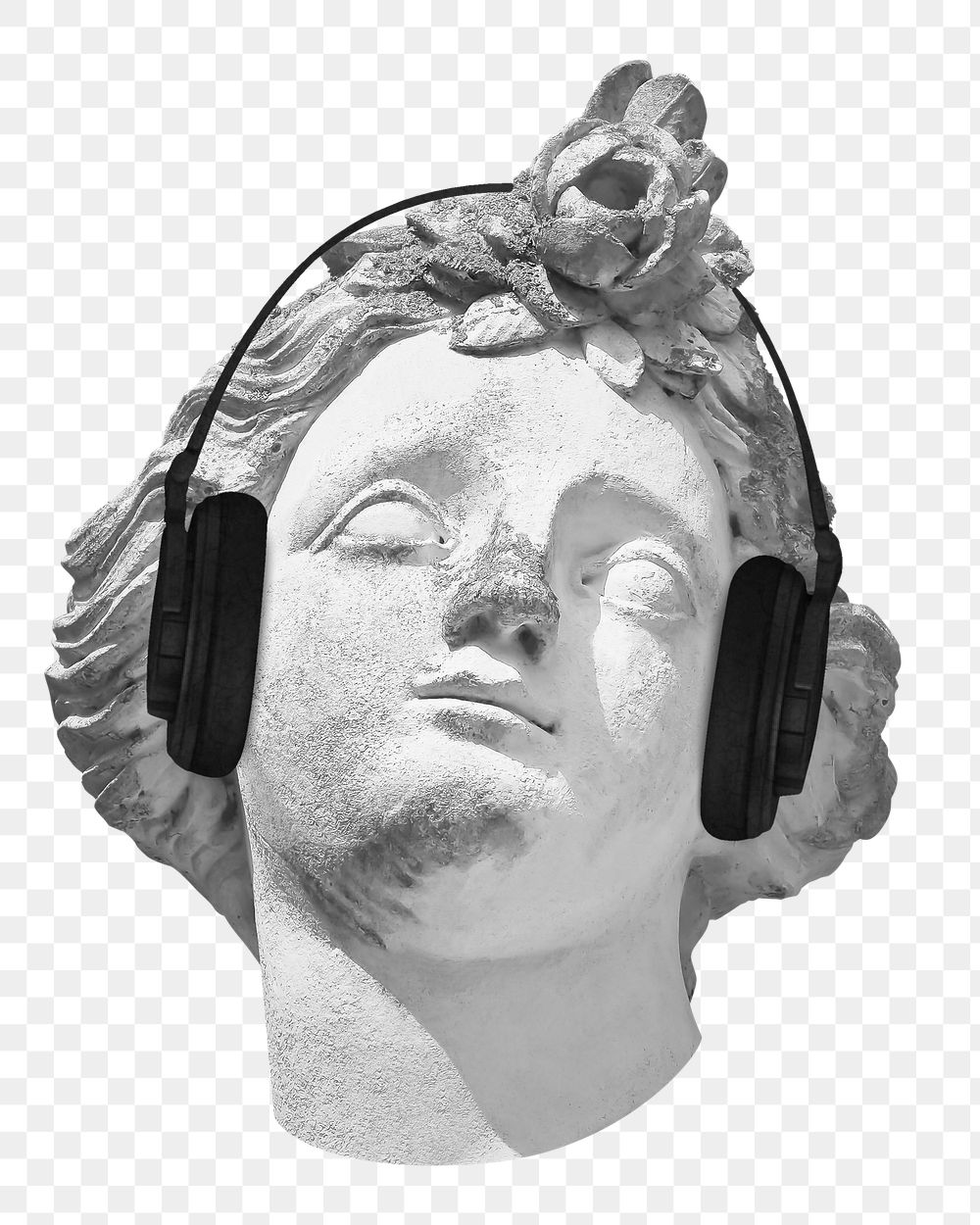 Png statue listening to music sticker, transparent background