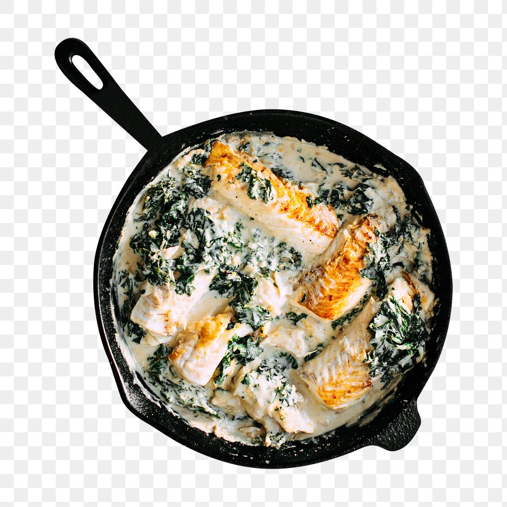 Png creamed spinach salmon sticker, transparent background