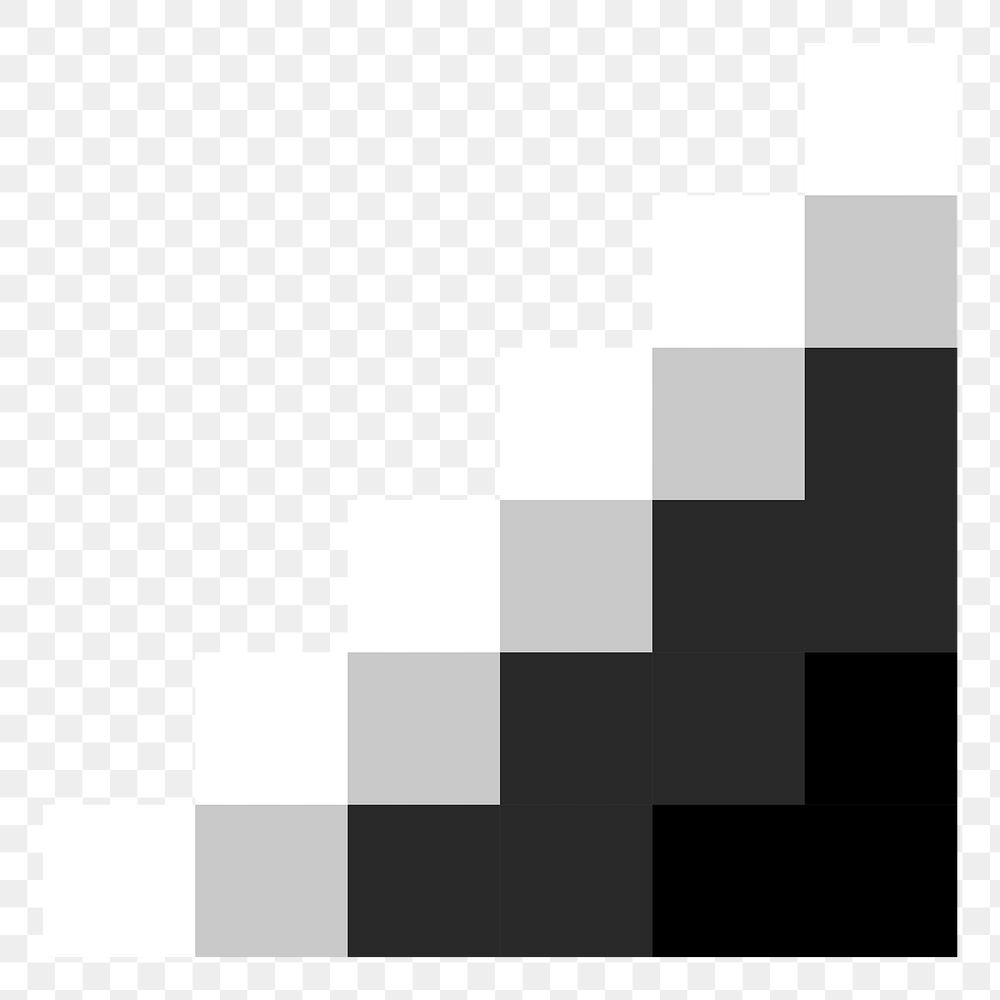 Pixel border png gradient black&white sticker, transparent background