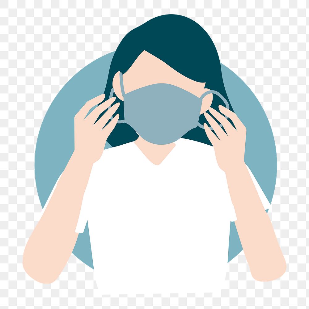 Covid-19 prevention png woman wearing mask sticker, transparent background