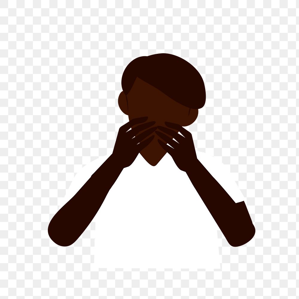 Scared man png dark brown skin character sticker, transparent background