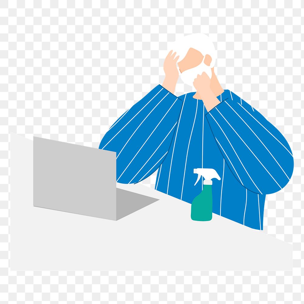 Png man working during COVID sticker, cute design, transparent background