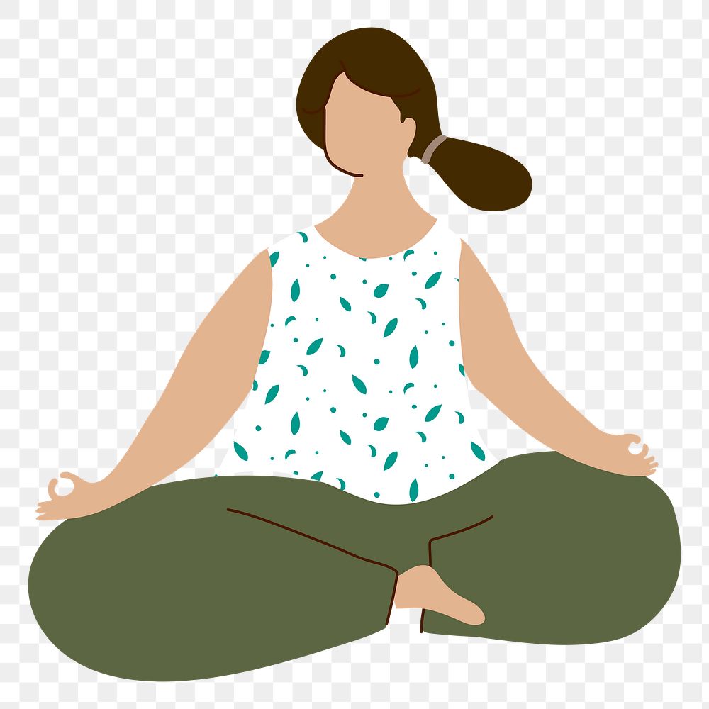 Woman meditating png sticker, cute design, transparent background