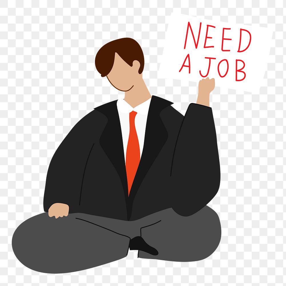 Need a job png sticker, man holding sign, transparent background
