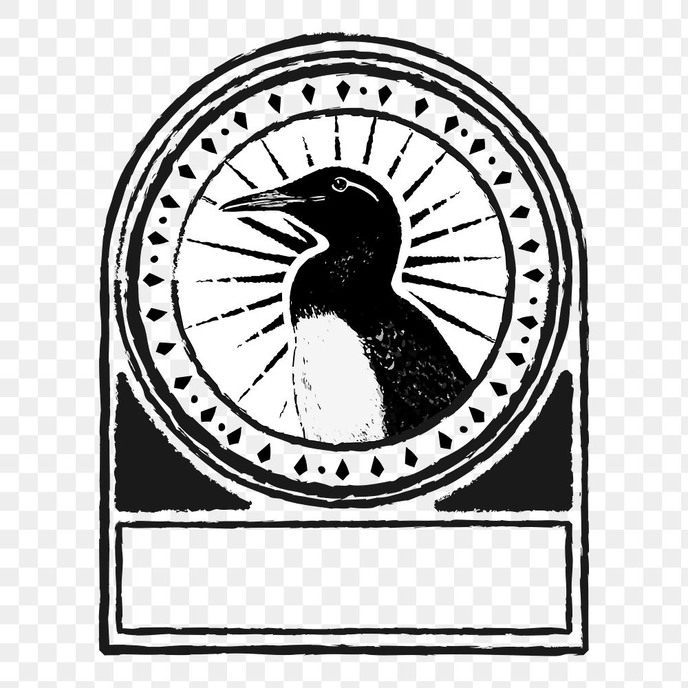 Vintage penguin badge png drawing sticker, transparent background