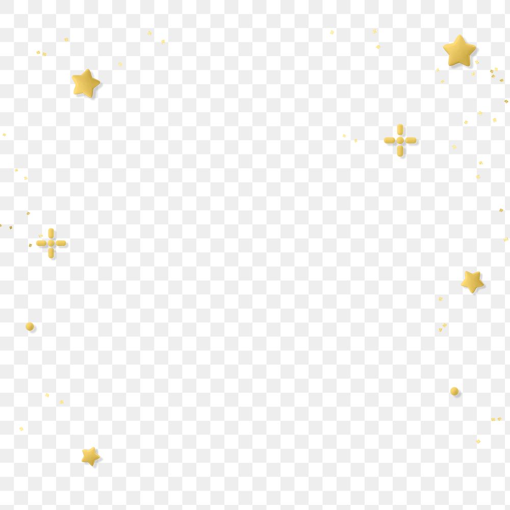 3D gold stars png border frame, transparent background