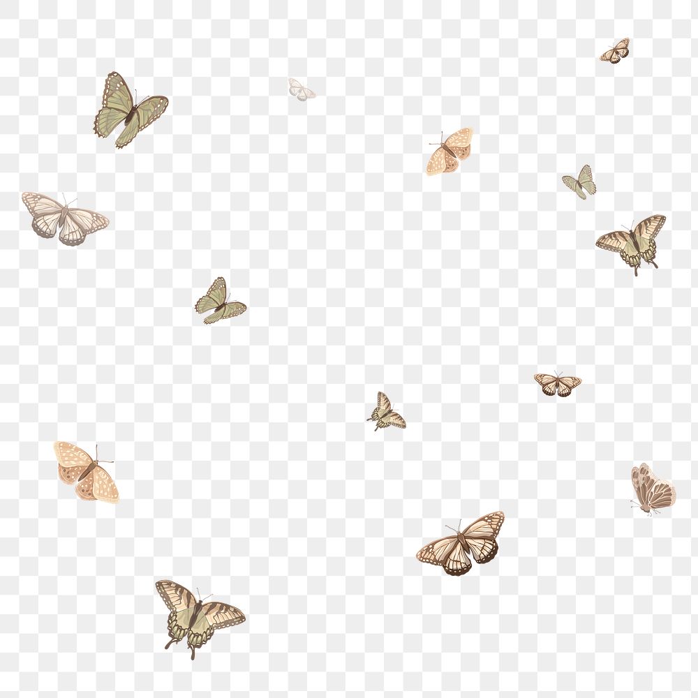 Aesthetic butterfly png pattern, transparent background