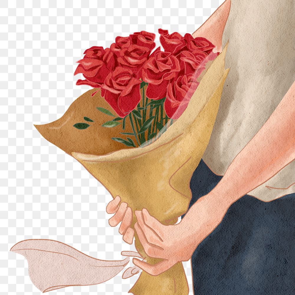 Red rose bouquet png Valentine's sticker, transparent background