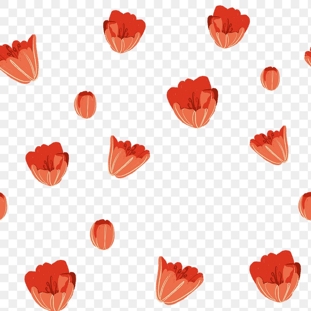 Red tulip flower png pattern, transparent background