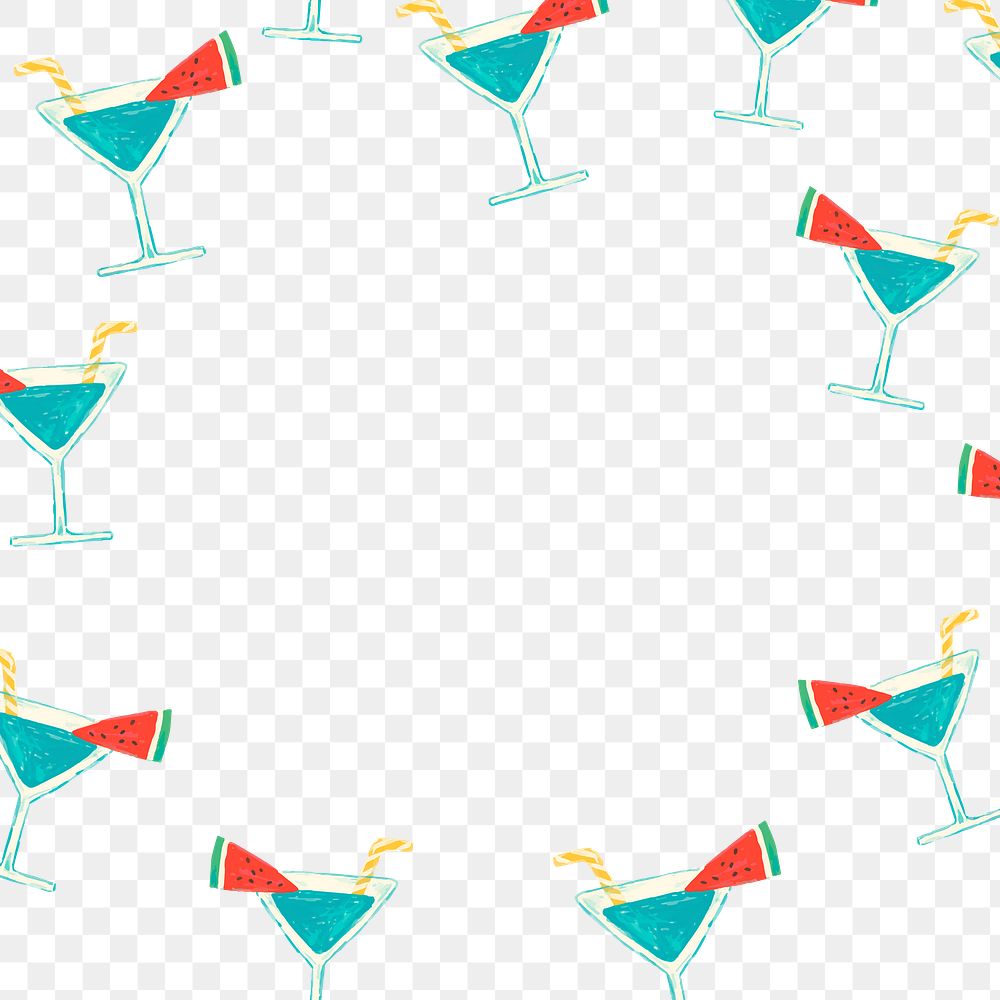 Summer drinks png frame, doodle illustration transparent background