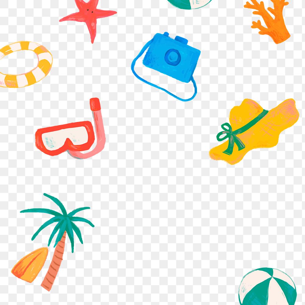 Summer holiday png frame, doodle illustration transparent background