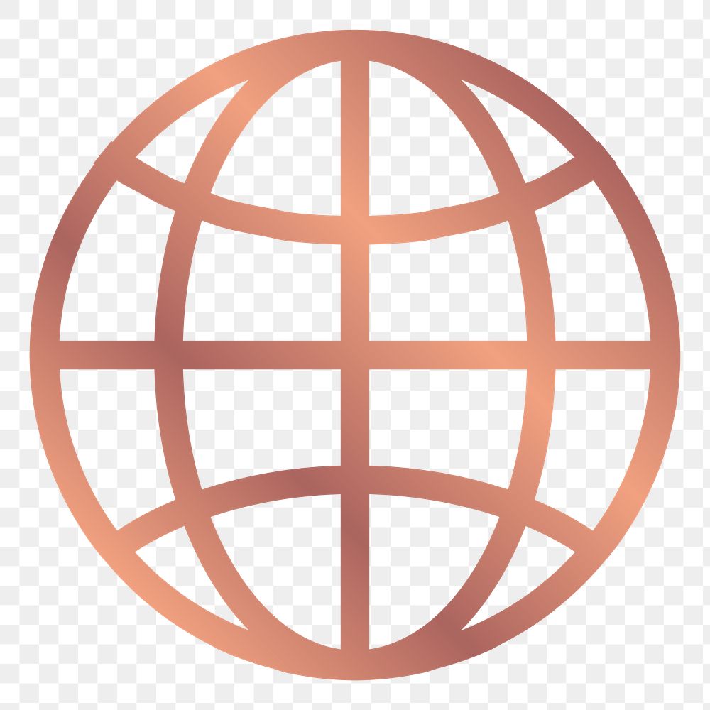 Grid globe png icon, rose gold design, transparent background